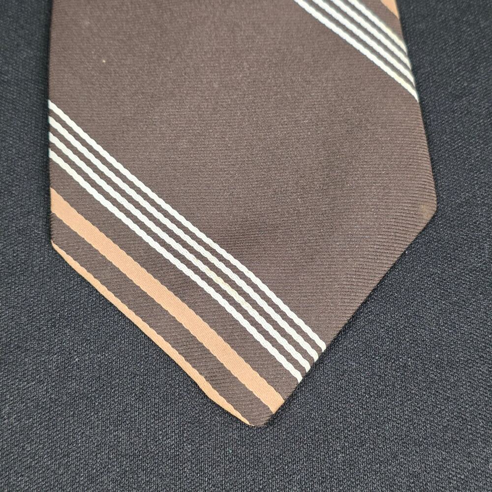 pedigree Tie Men's Brown Tan White Striped Classic Polyester